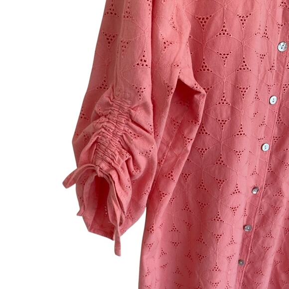Susan Graver Style Coral Button Up Collared Tunic - 1X - Picture 4 of 5